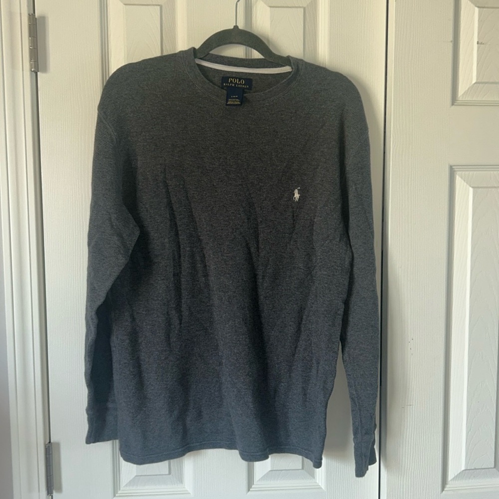Ralph Lauren polo men’s large gray waffle knit  long sleeve